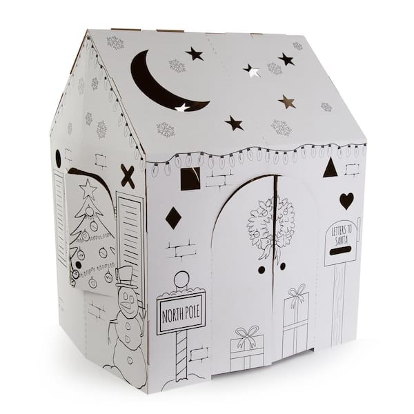 Unbranded Easy Playhouse Holiday Cottage - Kids Art and Craft, Doodle On A Festive North Pole House, 32 in. x 26.5 in. x 40.5 in.