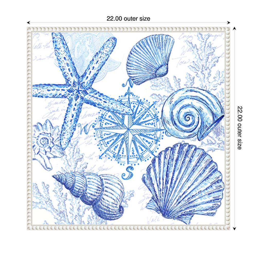 Blue Coastal Shells and Starfish Canvas Print with White Frame