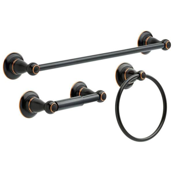 Delta Porter 3-Piece Bath Hardware Set with Towel Ring, Toilet Paper Holder and 18" Towel Bar in Oil Rubbed Bronze