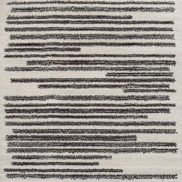 Khalil Modern Berber Stripe Cream/Black 3 ft. Square Area Rug