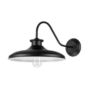 Hawke 1-Light Outdoor Indoor Wall Sconce, Matte Black, White Interior Shade