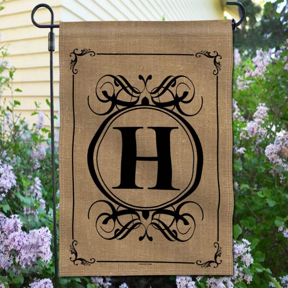 Monogram Letter H Black and Beige Garden Flag