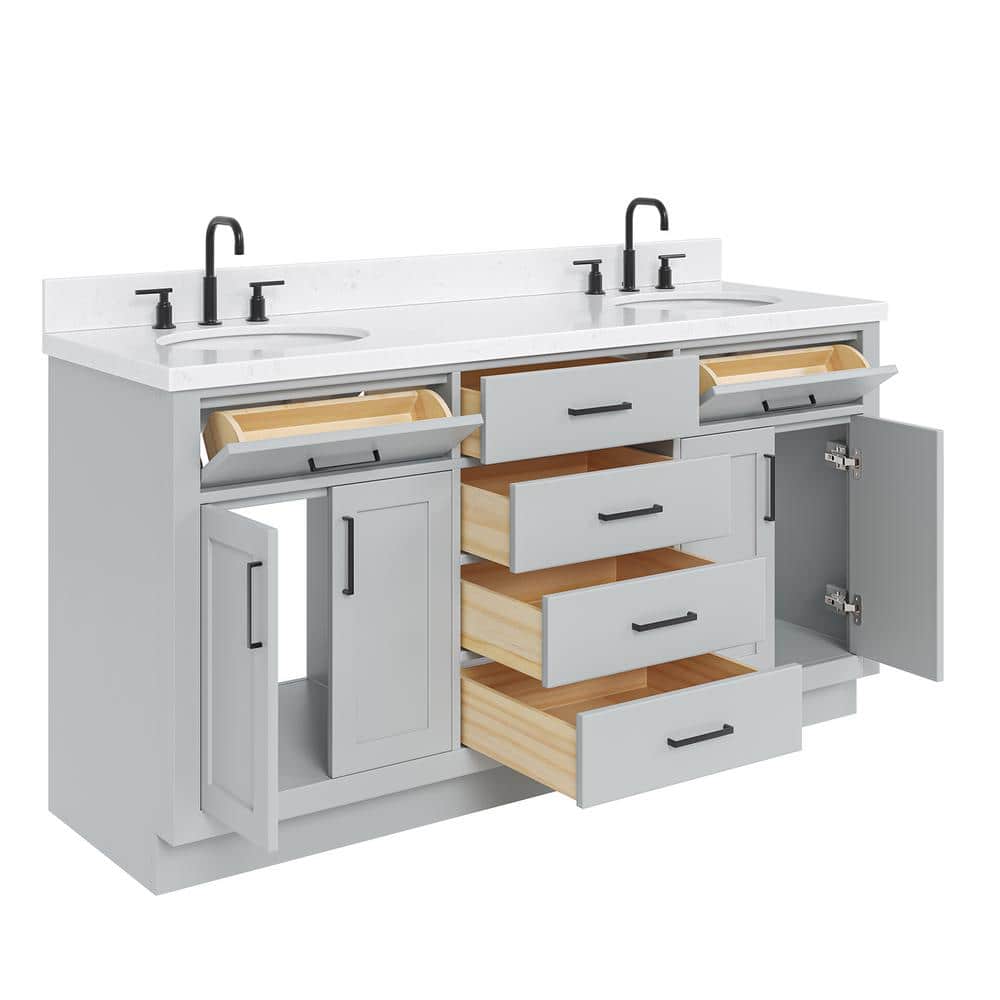 Hepburn Gray Hardwood Double Sink Freestanding Vanity with Quartz Top