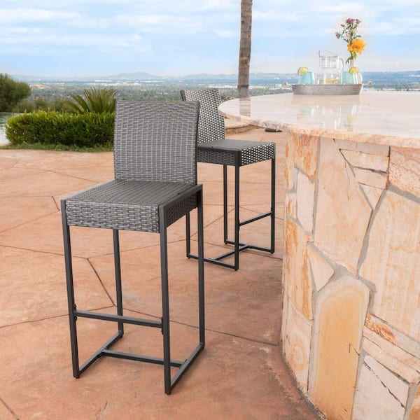 Unbranded Wicker Bar Stools, Outdoor Bar Stool Counter Height Bar Stools Counter Island Dining Bar Chair, Grey(2-Pack)