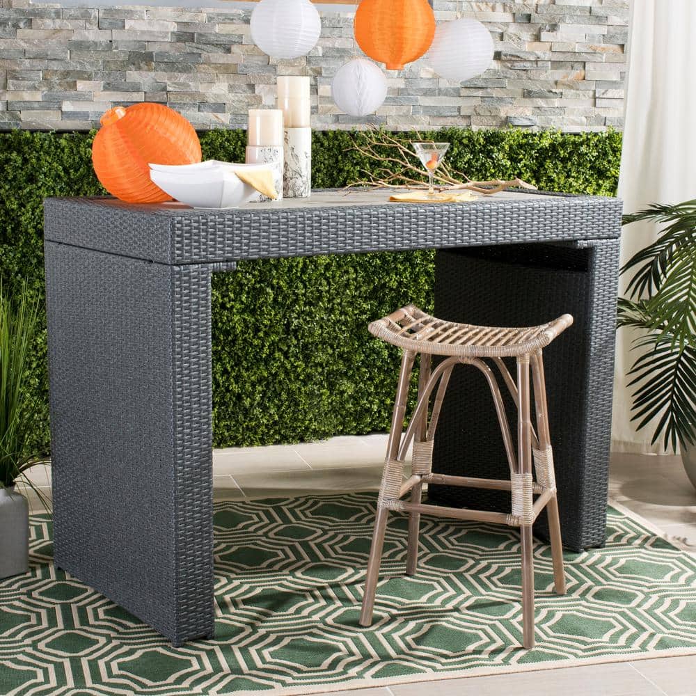 Leda Grey White Wash Rattan Saddle Bar Stool