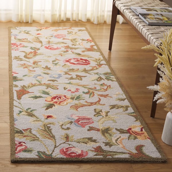 Chelsea 3 ft. x 8 ft. Ivory/Sage Border Floral Vines Runner Rug