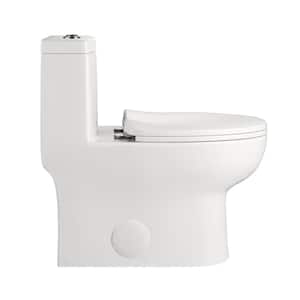 1-Piece 1.1/1.6 GPF Ceramic Dual Flush Elongated Toilet in White, Seat Included