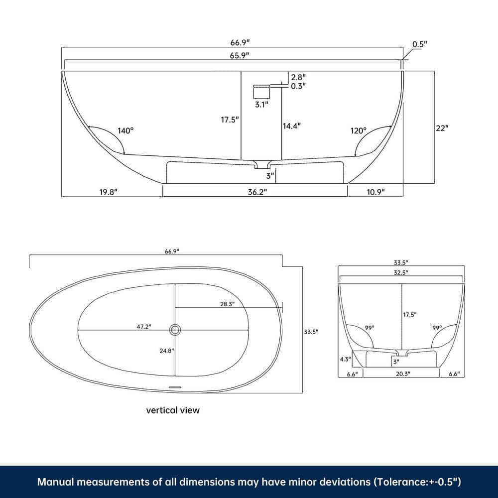 67" Matte White Stone Resin Double Slipper Freestanding Bathtub