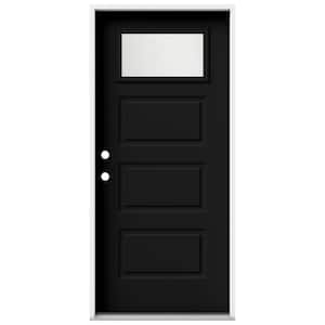 36 in. x 80 in. 3 Panel Right-Hand/Inswing 1/4 Lite Frosted Glass Black Steel Prehung Front Door