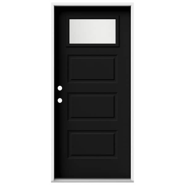 JELD-WEN 36 in. x 80 in. 3 Panel Right-Hand/Inswing 1/4 Lite Frosted Glass Black Steel Prehung Front Door