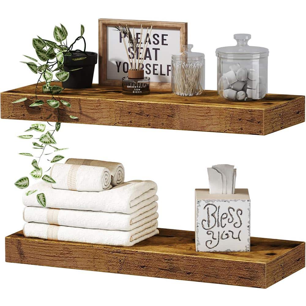 15.7 in. W x 6.7 in. D Rustic Brown Floating Decorative Wall Shelf (set of 