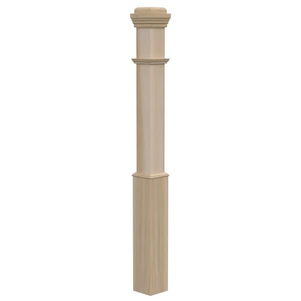 Stair Parts 4090 55 in. x 5 in. Unifinished Poplar Adjustable Base Box Newel Post for Stair Remodel
