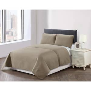 Chevron Stitch 3-Piece Taupe Microfiber King Size Quilt Set