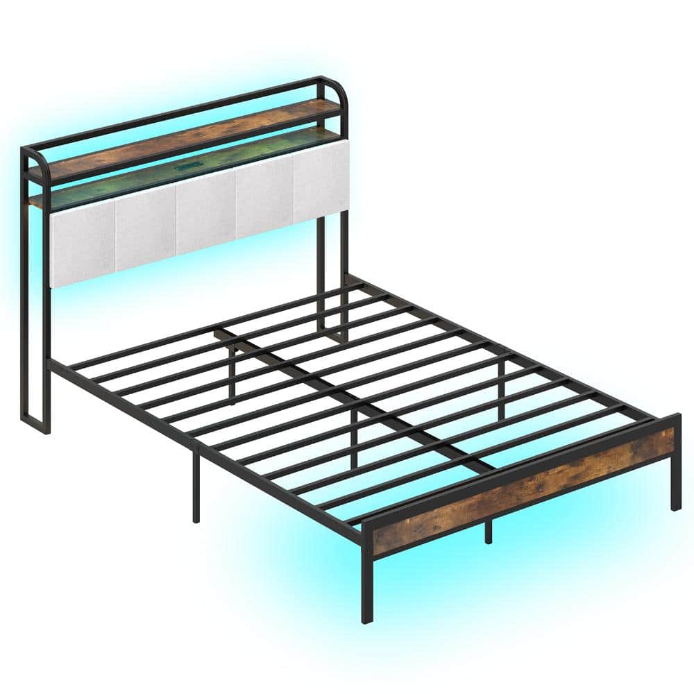 Queen Metal Bed Frame with LED Light Strip, Charging Station and 2-Tier Storage Headboard, Underbed Storage price history on PriceWatchPro