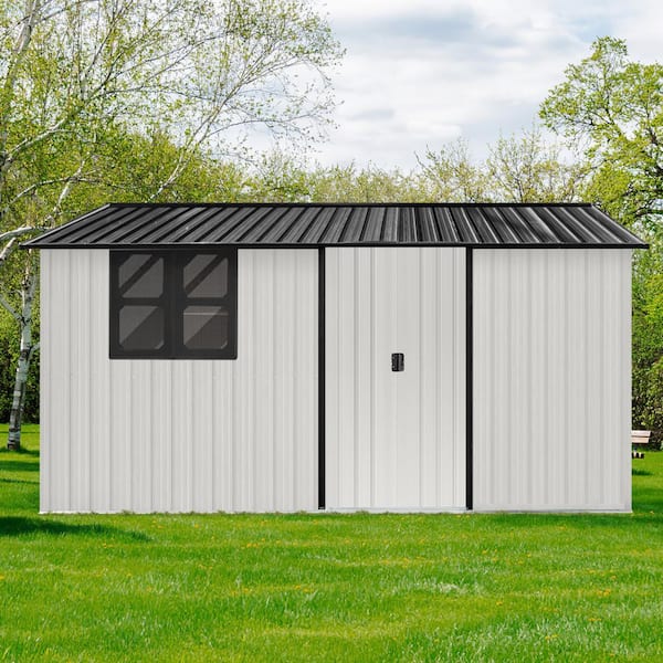 Unbranded White Plus Black Roof 12 ft. W x 10 ft. D Metal Shed with Sliding Door, Window (120 sq. ft. )