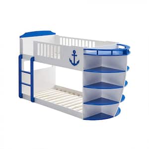 Neptune Blue Twin Bunk Bed with Storage Shelves