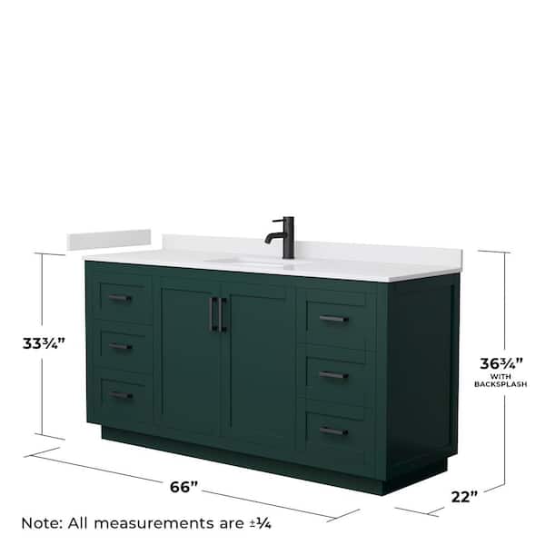Miranda 66 in. W x 22 in. D x 33.75 in. H Single Bath Vanity in Green with White Cultured Marble Top