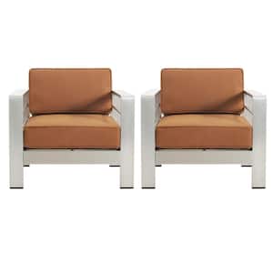 Miller Silver Aluminum Outdoor Lounge Chair with Orange Cushions (2-Pack)