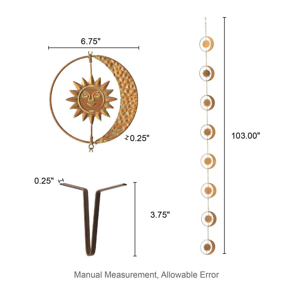 8.5ft Faux Copper Patina Sun and Moon Rain Chain