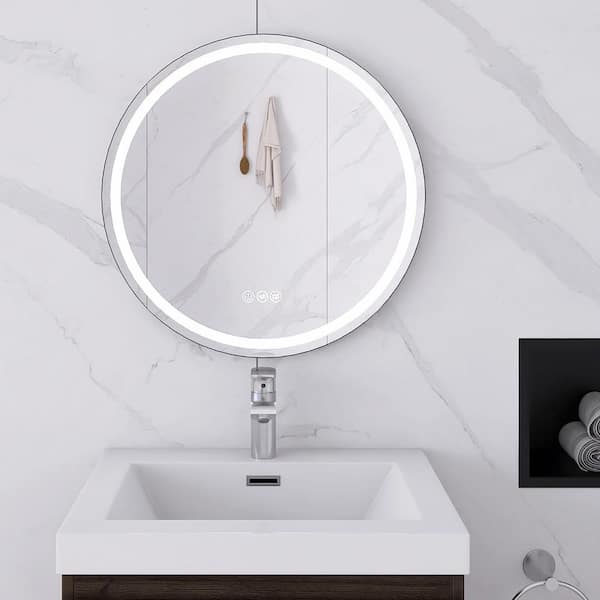 Staykiwi 24 in. W x 24 in. H Round Plastics Framed Color Temperature LED Wall Mounted Bathroom Vanity Mirror