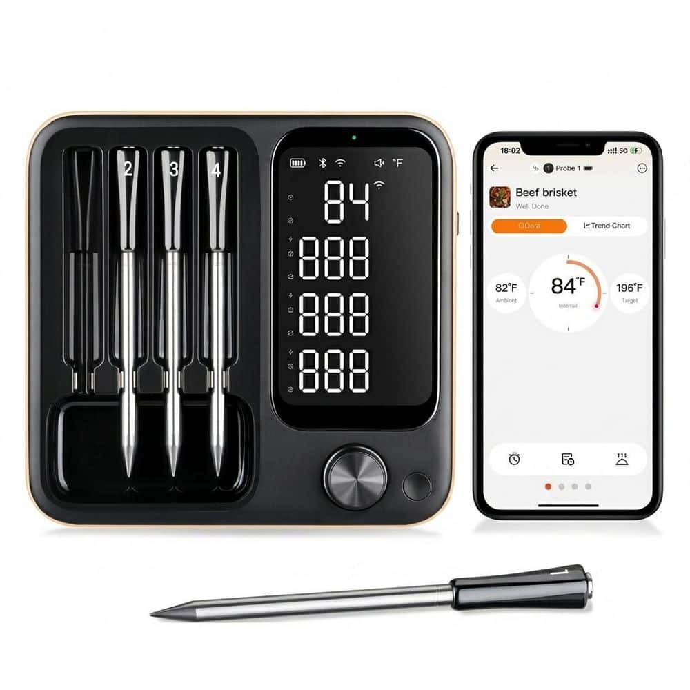 WiFi Wireless Meat Thermometer with 4 Probes, 3 Connection Modes, App Control, BBQ Grill Oven Smoker Kitchen price history on PriceWatchPro