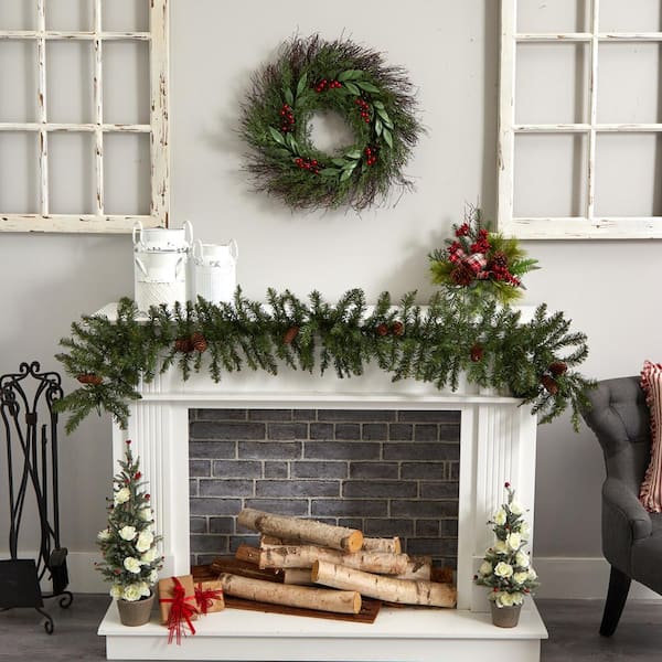 20in. Cedar and Ruscus with Berries Artificial Wreath