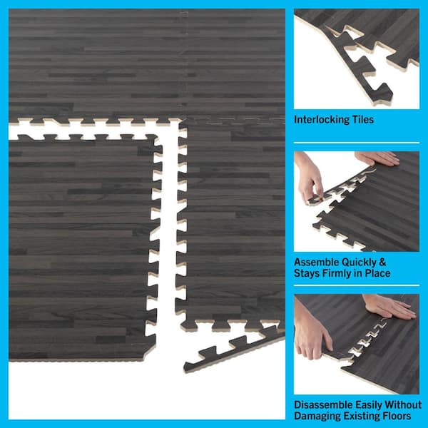 Stalwart Black 24 in. x 24 in. x 0.375 in. Interlocking EVA Foam