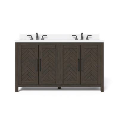Leary 60 in. W x 34.5 in. H Bath Vanity in Dark Brown with Engineered Stone Vanity Top in White with White Basin