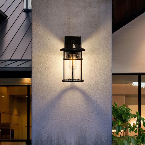 10.8 in Black Light Sensing Dusk to Dawn Outdoor Hardwired Wall Lantern Scone with No Bulbs Included