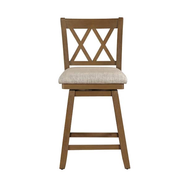 Home 2 Office Brookline 24 in. Oak High Back Wood 37.5 in. Swivel Counter Stool with Fabric Seat