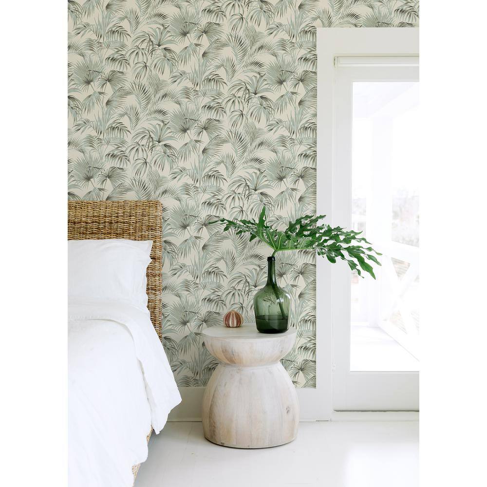 Manaus Aqua and Moss Green Palm Frond Pre-pasted Wallpaper
