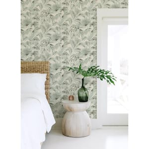 Manaus Blue Palm Frond Matte Paper Pre-Pasted Wallpaper