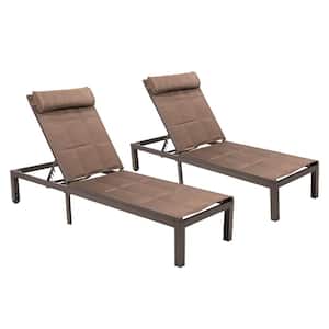Adjustable Aluminum Outdoor Chaise Lounge in Brown (2-Piece)