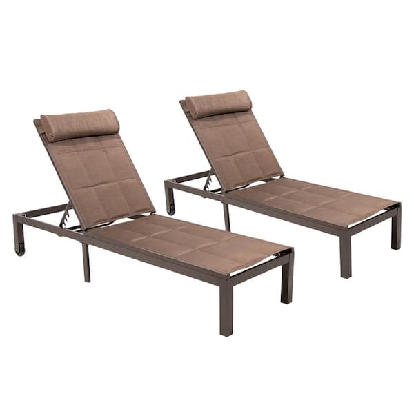 Crestlive Products Adjustable Aluminum Outdoor Chaise Lounge in Brown (2-Piece)