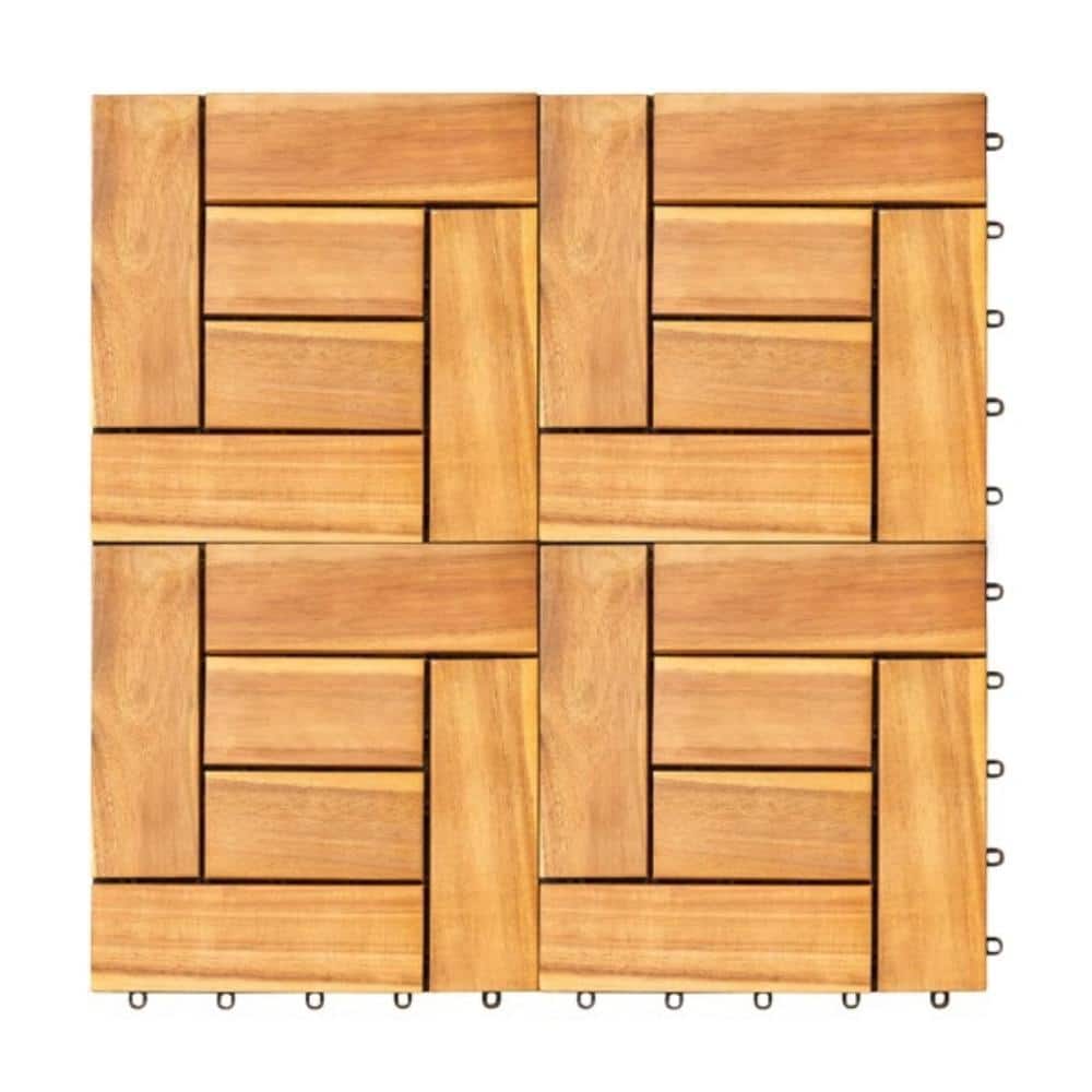 AOPSPS 6 Puzzle Slats Per Tile Rown Acacia Interlocking Wooden