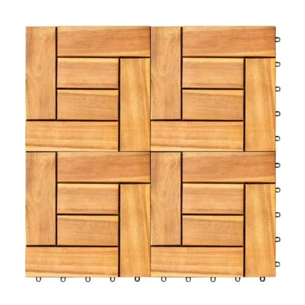 6 Puzzle Slats Per Tile Rown Acacia Interlocking Wooden Deck Tile (Set of 10 Tiles)