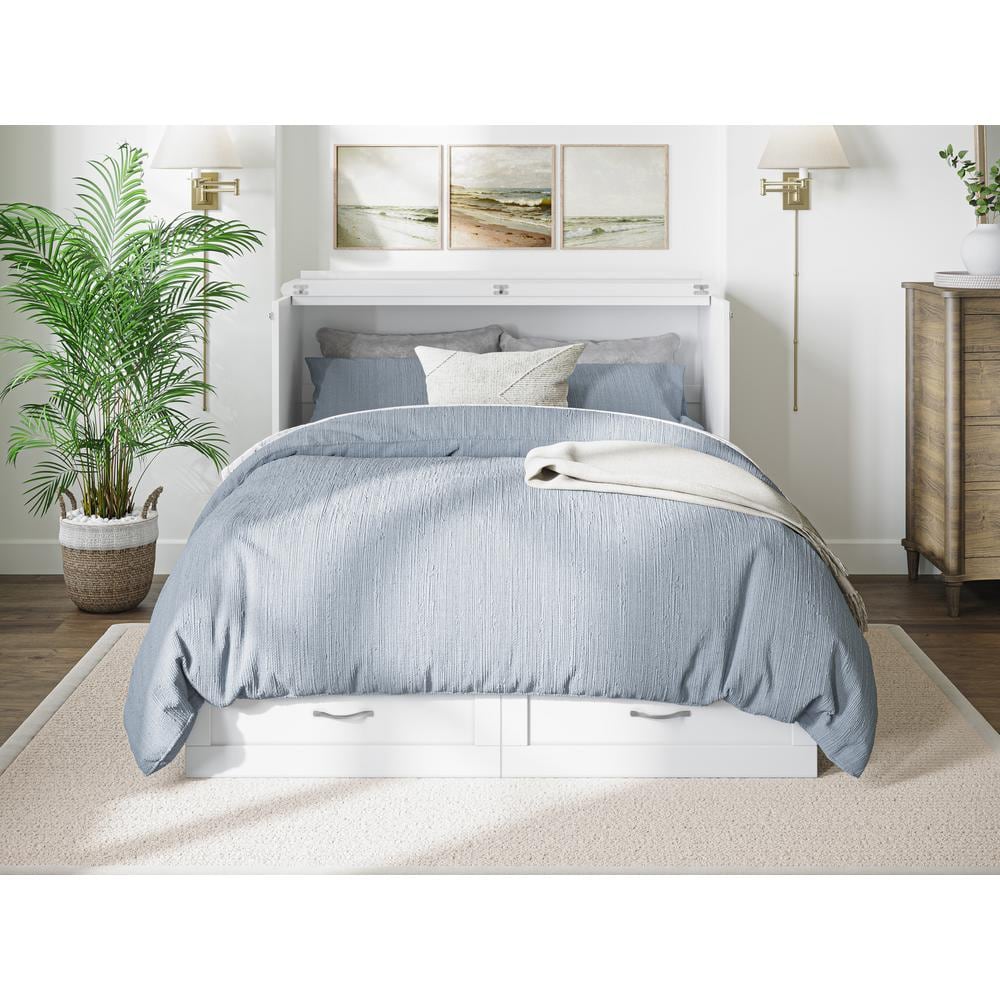 Murphy Full/Double White Wood Frame Upholstered Bed with Storage Drawer