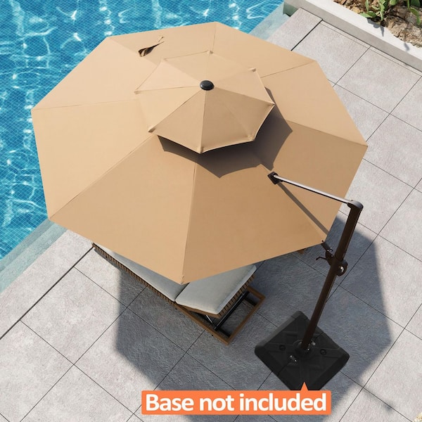 Pellebant Double Top 11 ft. Round Aluminum Heavy-Duty 360° Rotation Cantilever Offset Patio Umbrella in Tan, No Base