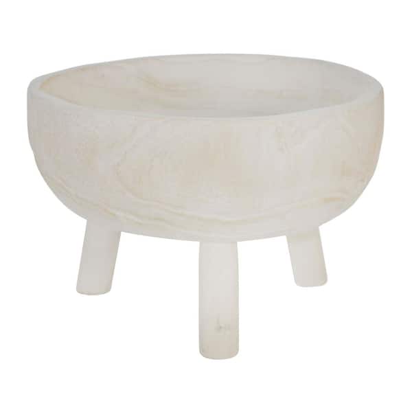Liv & Skye White Wood 11 in. Decorative Bowl with Legs