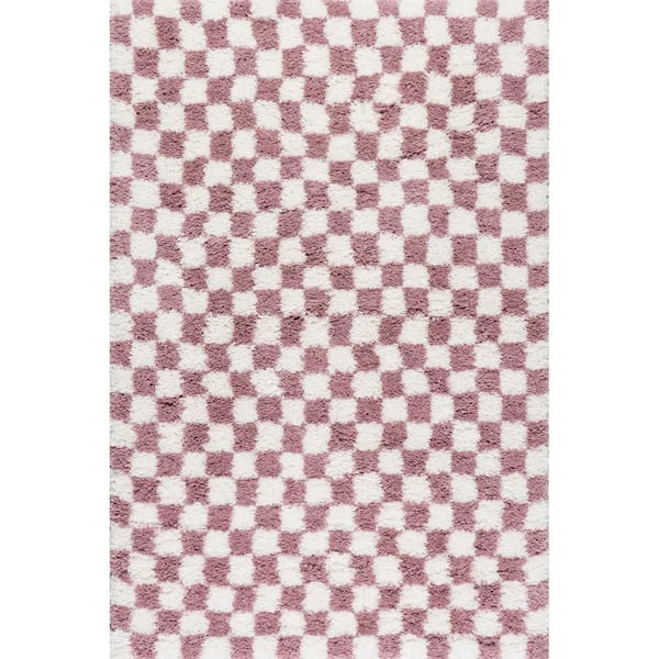 Bettie Retro Checkered Shag Pink 10 ft. x 14 ft. Indoor Area Rug