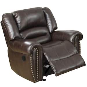 Brown Leather Glider Recliner with Nailhead Trim