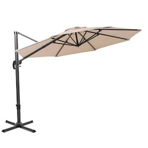10 ft. 360-Degree Rotating Cantilever Tilt Patio Umbrella with Cross Base in Tan