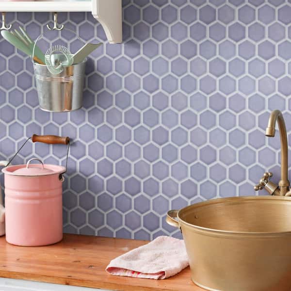 Hudson Due 2" Hex Lavendar 10-7/8 in. x 12-5/8 in. Porcelain Mosaic Tile (9.7 sq. ft./Case)