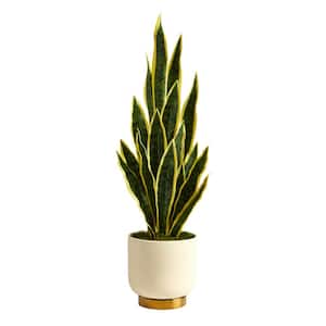 3ft. Sansevieria Artificial Plant in Cream Planter with Gold Base