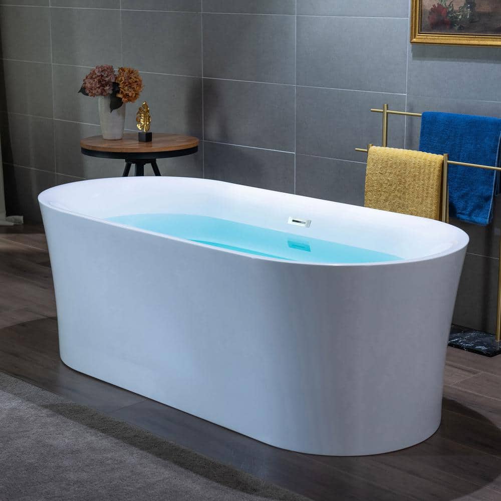 White Acrylic Freestanding Oval Soaking Bathtub