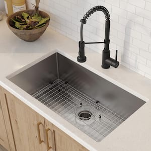 Standart PRO 30 in. Undermount Single Bowl 16 Gauge Stainless Steel Kitchen Sink with Faucet in Matte Black