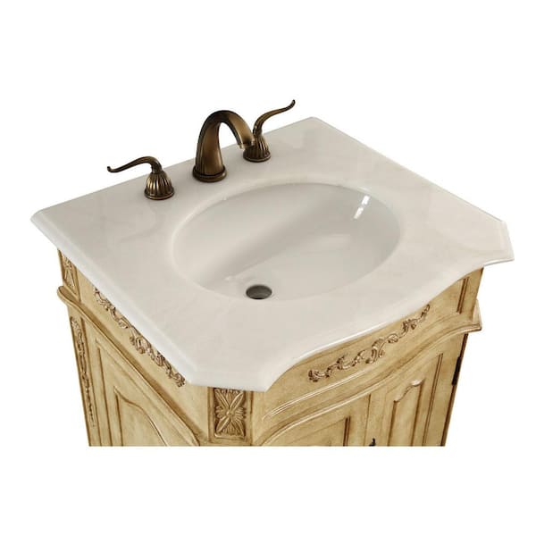 Unbranded Timeless Home Danny 24 in. W x 21 in. D Single Bathroom Vanity in Antique Beige with White Marble and Basin