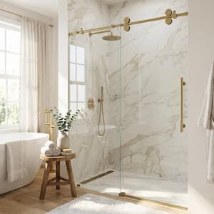 Elan 56 to 60 in. W x 74 in. H Frameless Sliding Shower Door in Matte Brushed Gold with 3/8 in. Clear Tempered Glass
