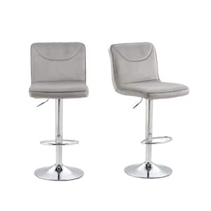 32 in. Swivel Adjustable Height Low Back Metal Frame Cushioned Bar Stool with Gray Velvet Seat (Set of 2)