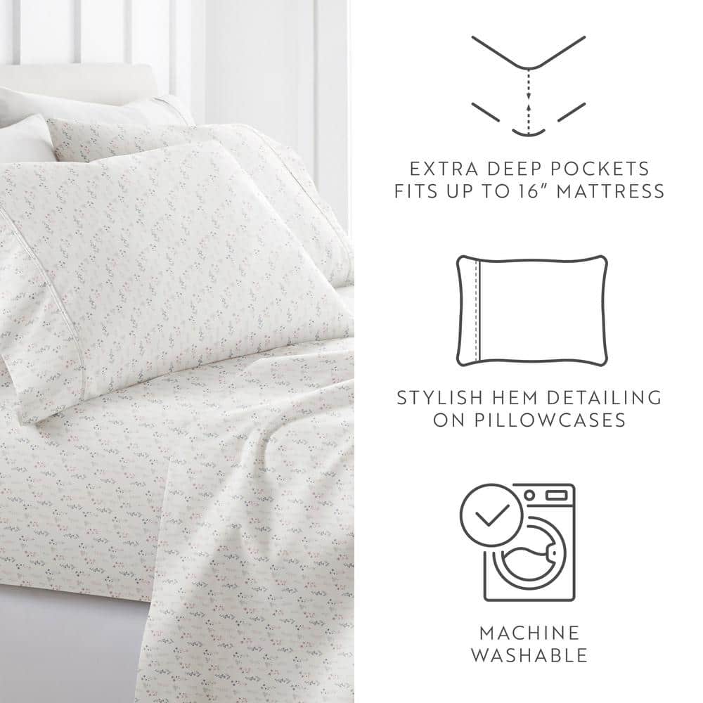 California King Ivory Floral Microfiber Sheet Set